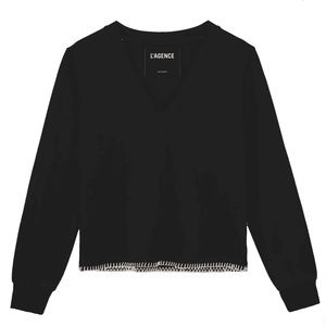 L’AGENCE Helena Long Sleeve V-Neck Knit Sweater Black